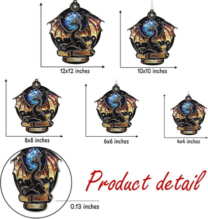 Dragon and Book Acrylic Suncatcher Stained Glass Effect Bookworm Window Car Hanging Christmas