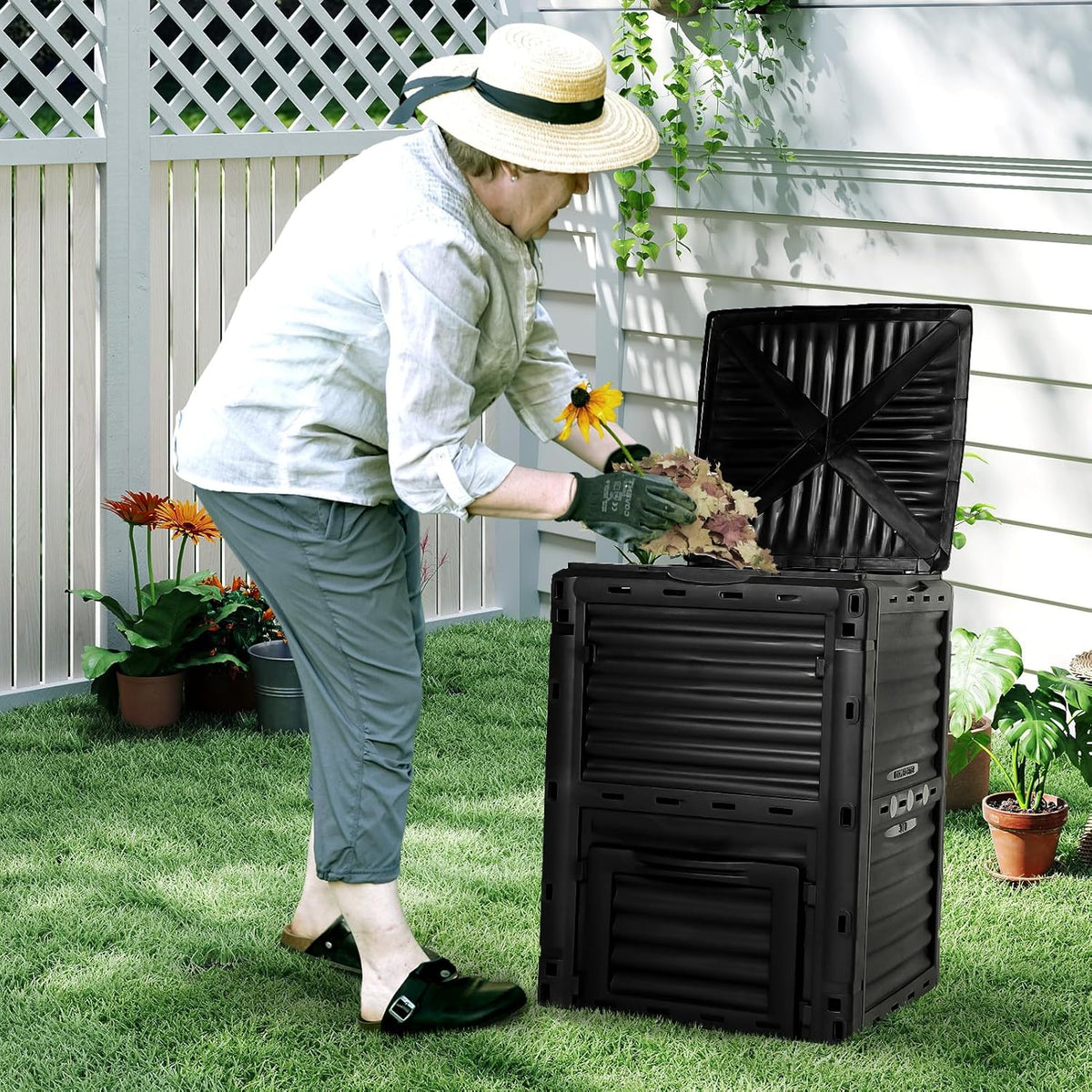 Compost Bin Outdoor 80 Gallon (300L) Large Compost Bin Composter with w/Top Flip Latch-on Lid