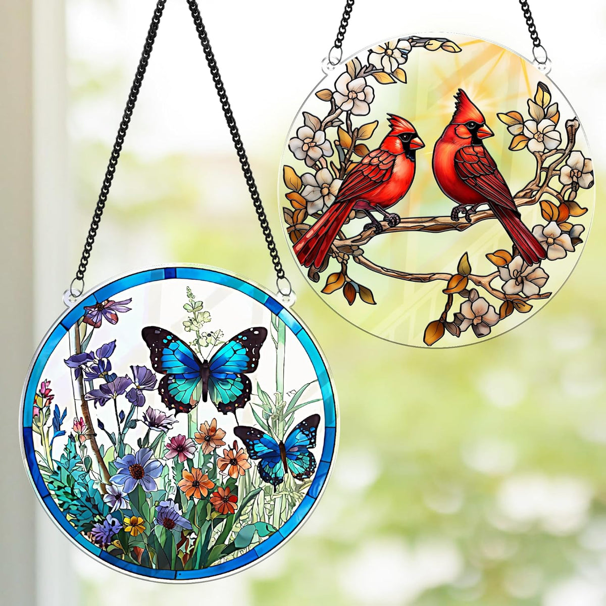2 Cardinal Butterfly Acrylic Suncatcher, Art Decor for Home, Suncatcher for Window Hanging Indoor