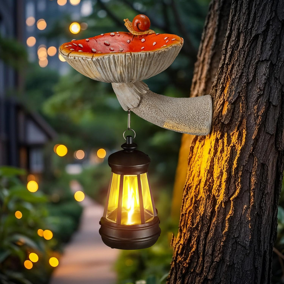 Mushroom with Snail and Lantern Cute Solar Statue Light Garden Decoration Resin Decoration Painted