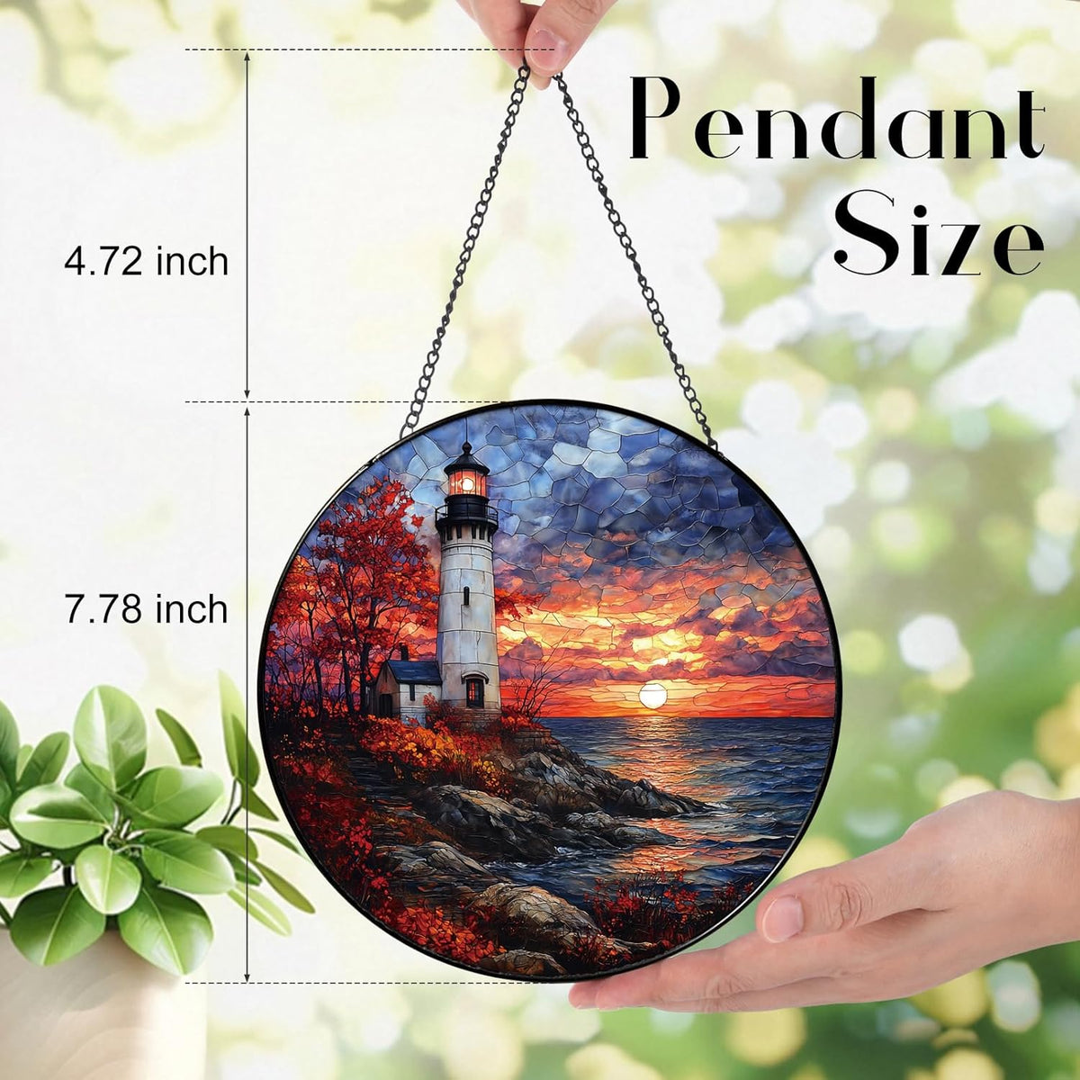 Coastal Lighthouse in Autumn Suncatcher -7.9 in Stained Glass Window Hanging Sun Catcher Garden