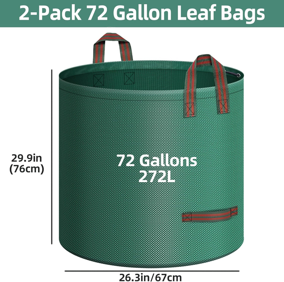 2-Pack 72 Gallons Leaf Bags, Reusable Yard Waste Bags, Heavy Duty Upright Lawn Bags with 4 Handles