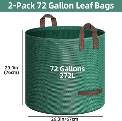 2-Pack 72 Gallons Leaf Bags, Reusable Yard Waste Bags, Heavy Duty Upright Lawn Bags with 4 Handles