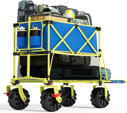 Old Bahama Bay 400L Collapsible Double Decker Beach Wagon with Brakes, Folding Beach Cart with 54"