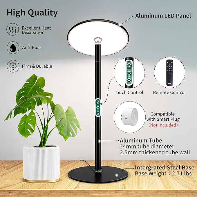 chiphy Desk Grow Lights for Indoor Plants, Full Spectrum LED Plant Light, 40W Aluminum Tabletop
