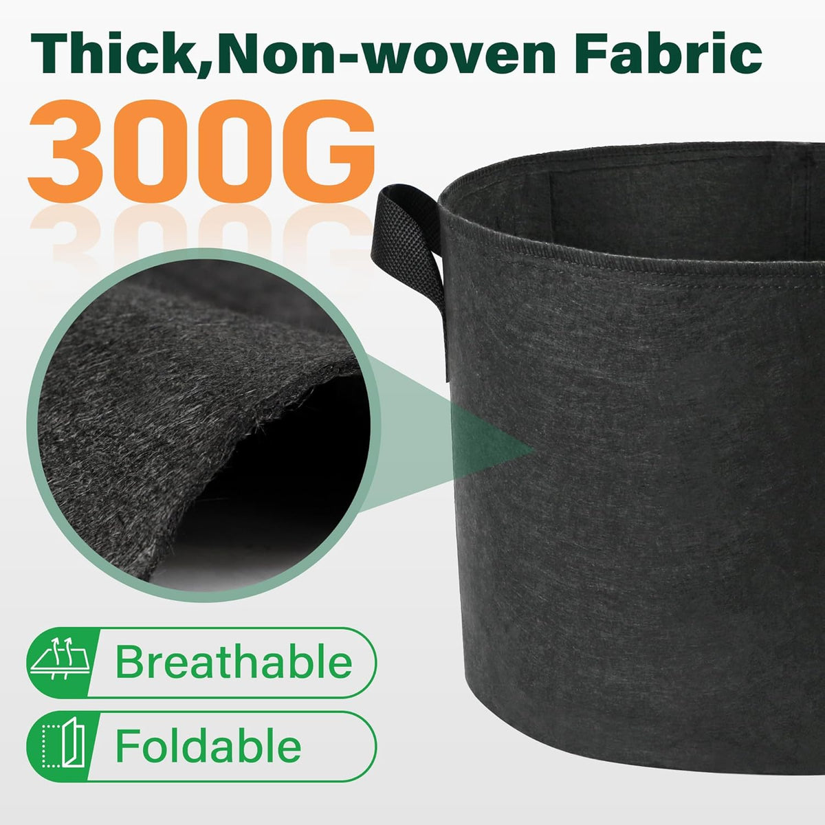 LotFancy 5 Pack 5 Gallon Grow Bags, Thickened Nonwoven Fabric Pots with Reinforced Handles, Heavy