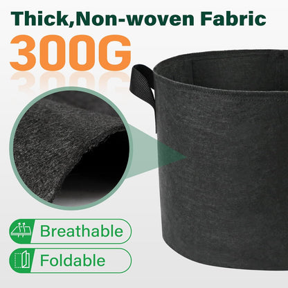 LotFancy 5 Pack 5 Gallon Grow Bags, Thickened Nonwoven Fabric Pots with Reinforced Handles, Heavy