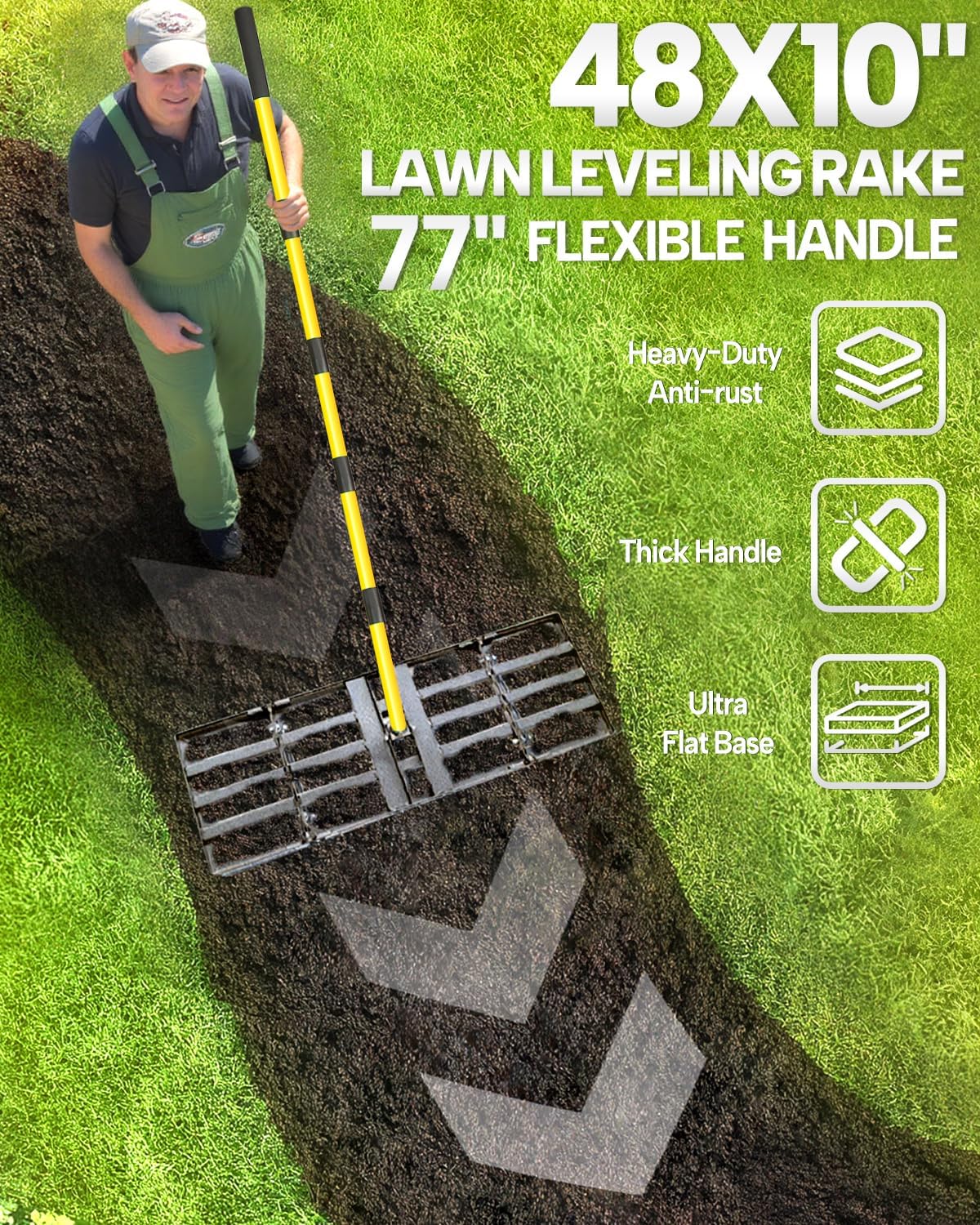 Joyhalo Lawn Leveling Rake, 36 Inch Yard Lawn Leveling for Soil with 78" Adjustable Steel Handle