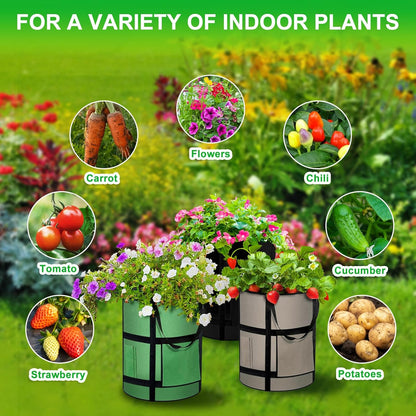 10 Gallon Potato Grow Bags with Viewing Window, 300G Nonwoven Garden Planting Pots, Heavy-Duty