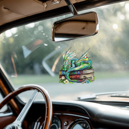 Dragon Books Bookish Acrylic Suncatcher Stained Glass Effect Window Car Hanging Christmas Ornament