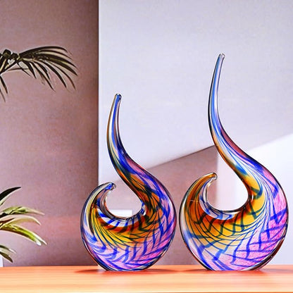 Luxury Lane Hand Blown Abstract Peacock Sommerso Art Glass Sculpture for Home Decor 12 inch Tall