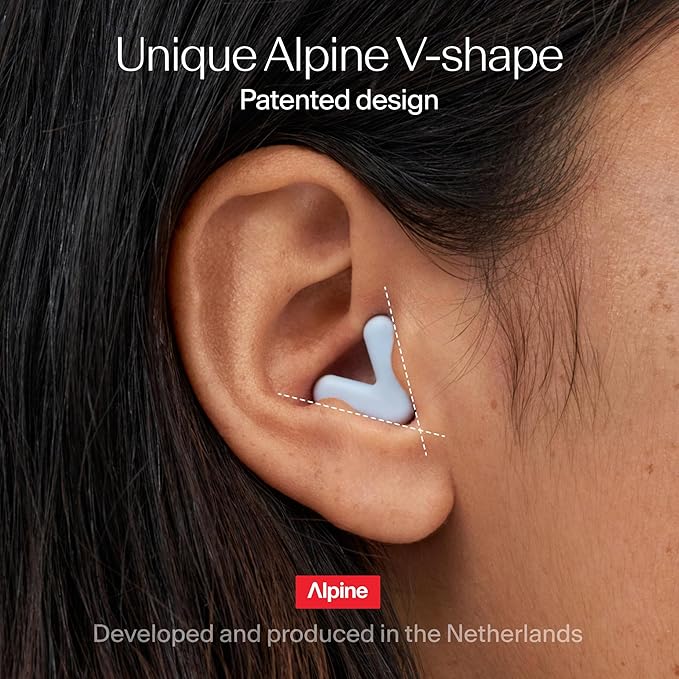 Alpine Silence Earplugs for Sleep, Focus & Travel - V-Shape Snug Fit & Soft Oval Tips – 4 Sizes