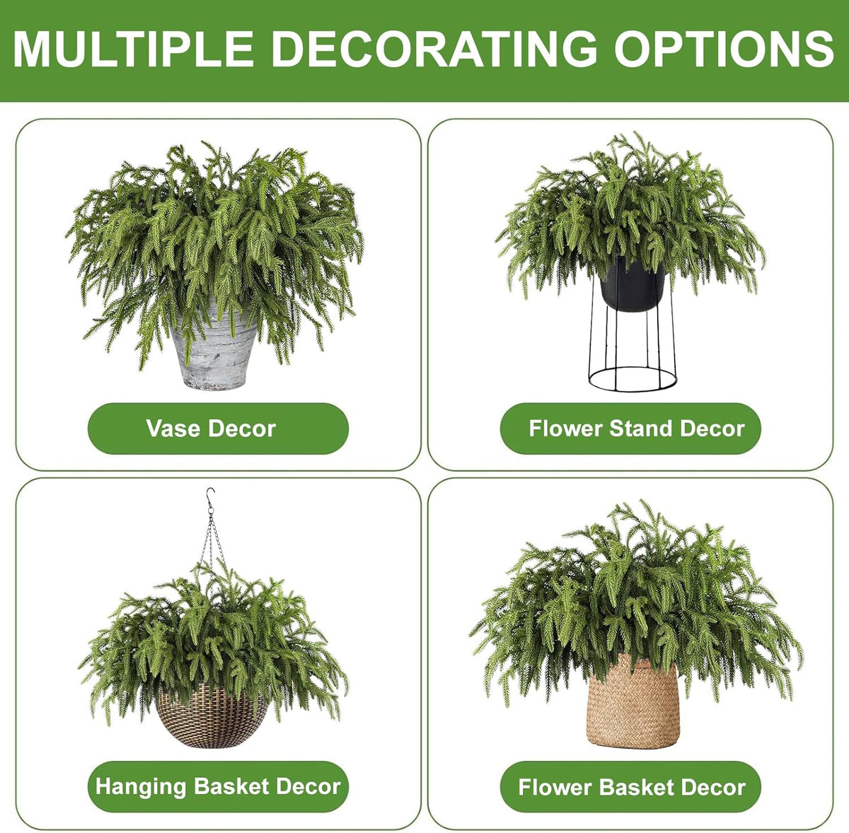 Artgar 24 Pcs Pine Branches - 18 Inch Artificial Green Pine Stem - Real Touch Christmas Greenery