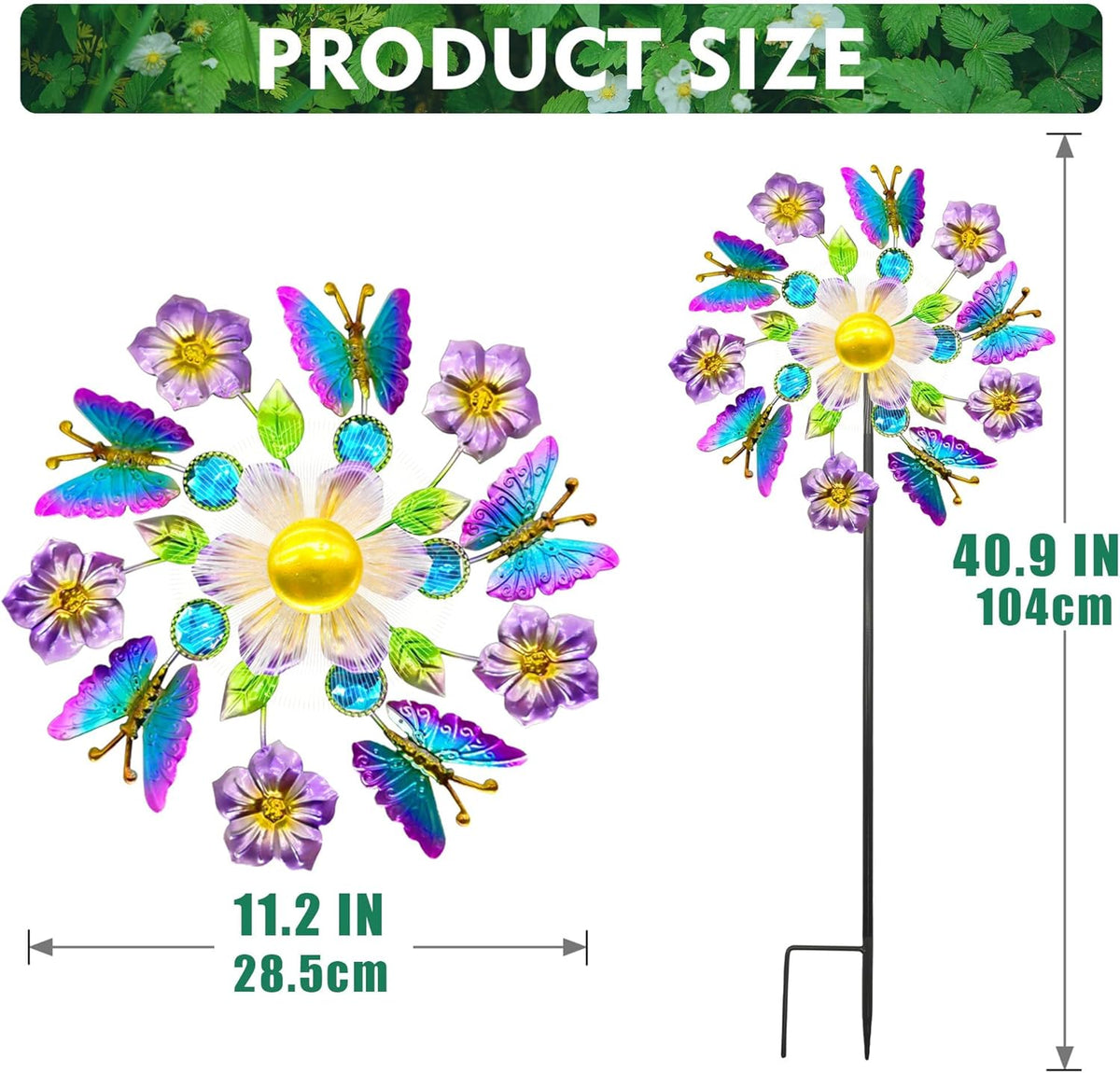 Solar Wind Spinners Outdoors for Yard and Garden - 40 Inch Metal Wind Sculpture, Outdoor Kinetic