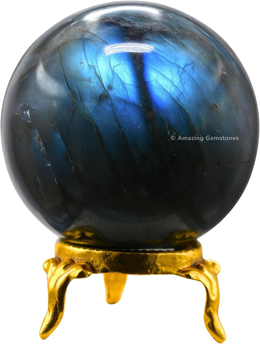 Amazing Gemstone Labradorite Crystal Ball with Stand - 2 Inches Crystal Sphere Meditation Balls for