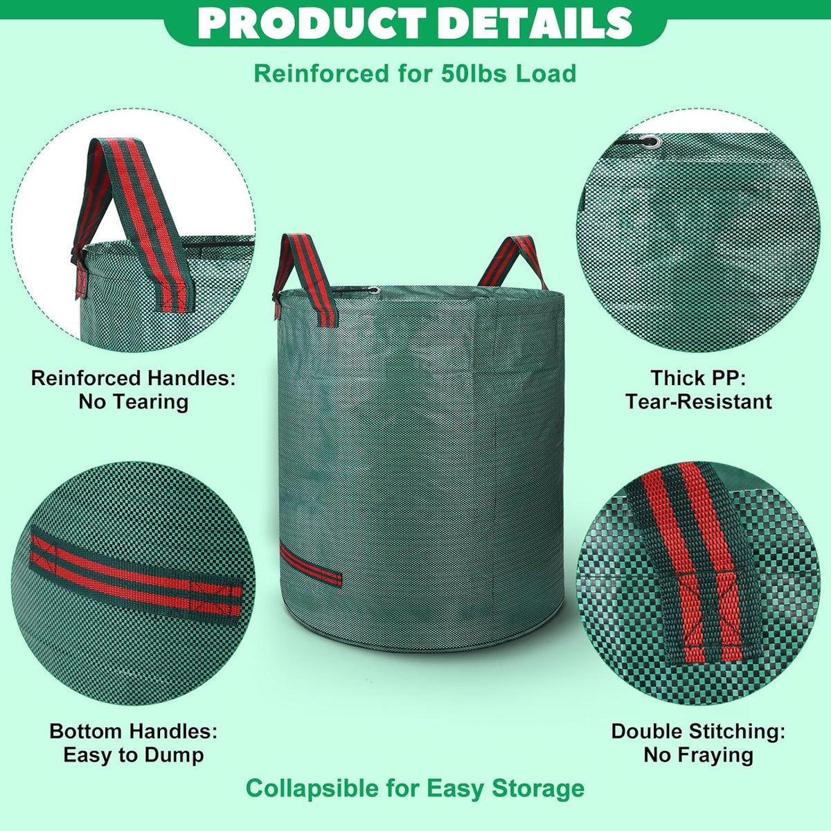 Reusable Yard Waste & Lawn and Leaf Bags with Gloves Pack - 72 & 32 Gallon Heavy Duty Lawn Trash