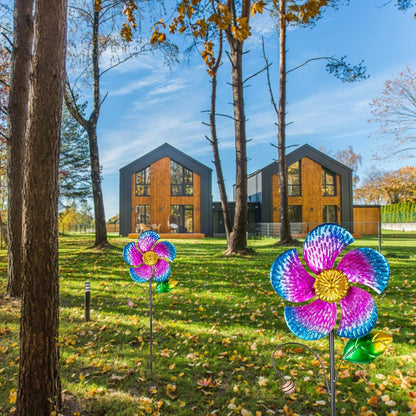 Viveta 2 Pack Wind Spinners with Metal Stake, 28.7 inches Outdoor Garden Pinwheels Spinners Purple