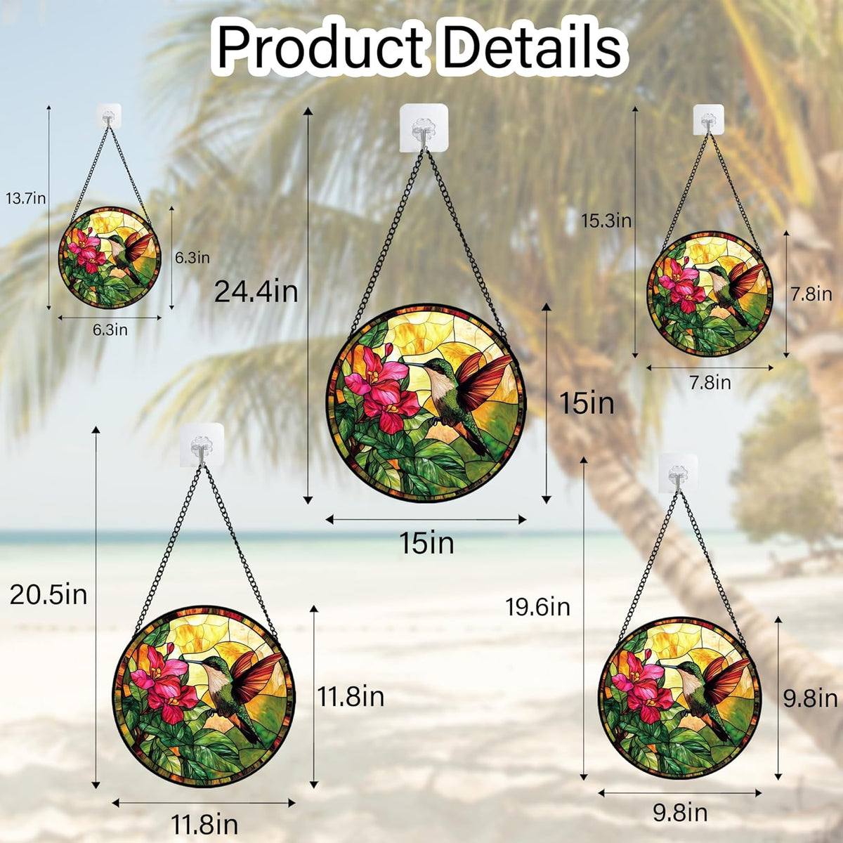 Stained Glass Suncatcher, Hummingbird Red Flowers Green Leaves Sun Catcher Stain Glass Window