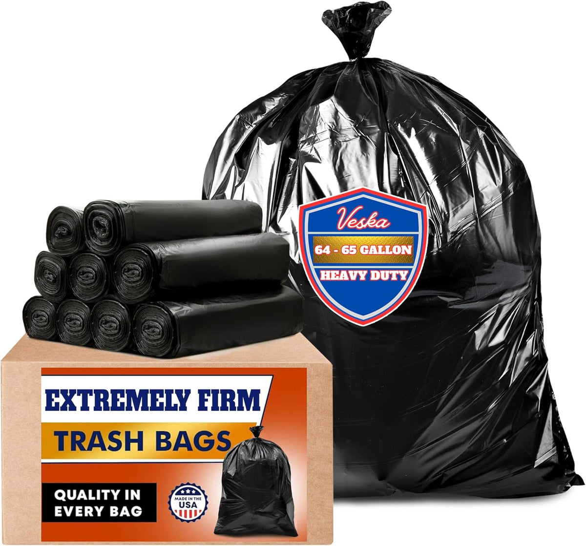 Veska 65 Gallon Trash Bags Heavy Duty | 120 Count | 64 Gallon Trash Bags for Toter - Large Garbage