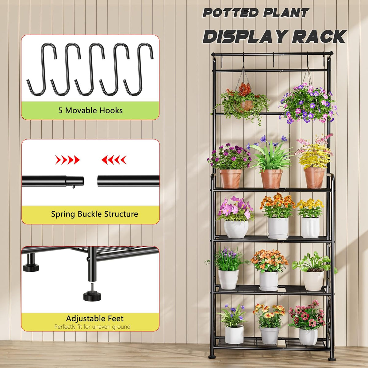 Plant Stand Indoor Outdoor Heavy Duty Metal - 68.4" Tall 4-Tier Shelf for Multiple Plants, Flowers