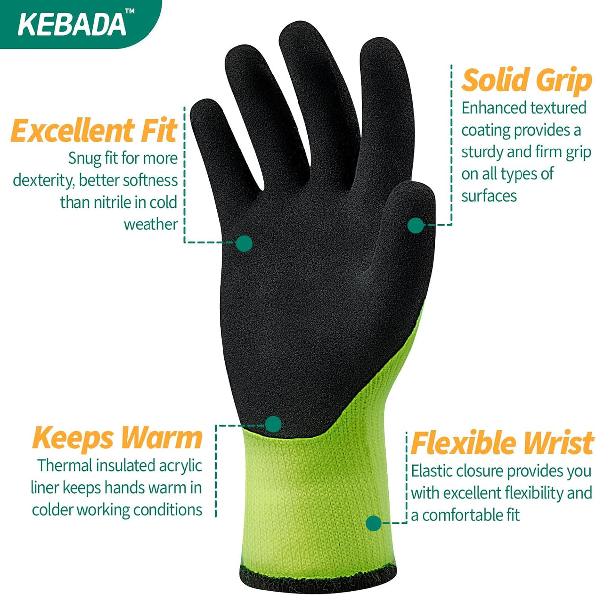 Kebada T3 Winter Work Gloves for Men and Women, Warm Knit Cold Weather Work Gloves, Thermal