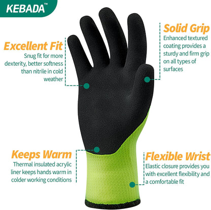 Kebada T3 Winter Work Gloves for Men and Women, Warm Knit Cold Weather Work Gloves, Thermal
