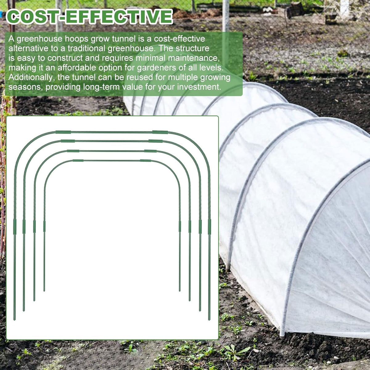 8 Sets 41.3"x31.5" Garden Hoops for Raised Beds, Greenhouse Hoops Grow Tunnel Durable Removable Row