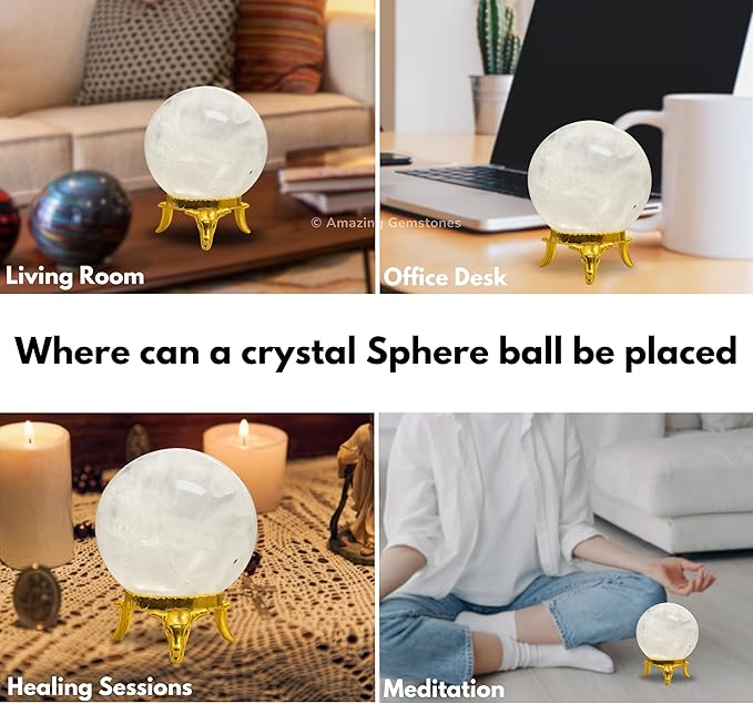 Amazing Gemstone Clear Quartz Crystal Ball with Stand - 2 Inches Crystal Sphere Meditation Balls