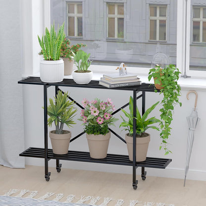 Zhongma 2 Tier Metal Sturdy Narrow Plant Stand with Wheels, Plant Stand Indoor and Outdoor, L45.67