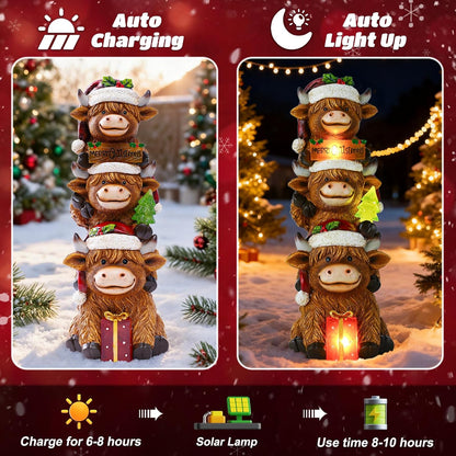 Christmas Highland Cow Decor with Solar Light Triple Highland Cow Christmas Decorations Gifts for