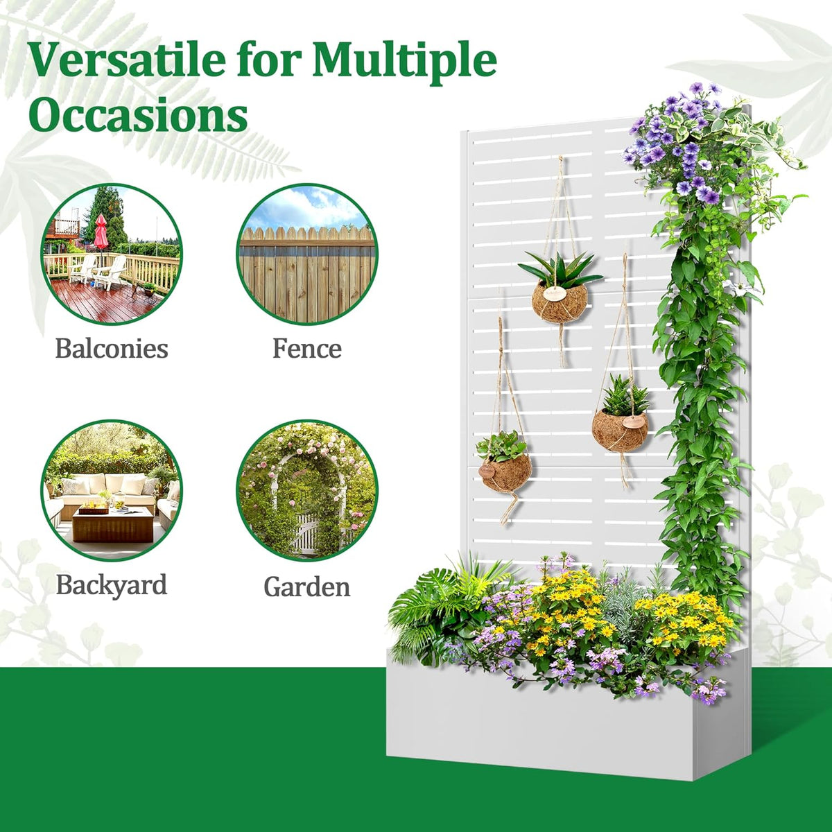 Metal Raised Garden Bed with Trellis, 2 in 1 Trellis with Planter Box & Privacy Screen for Climbing