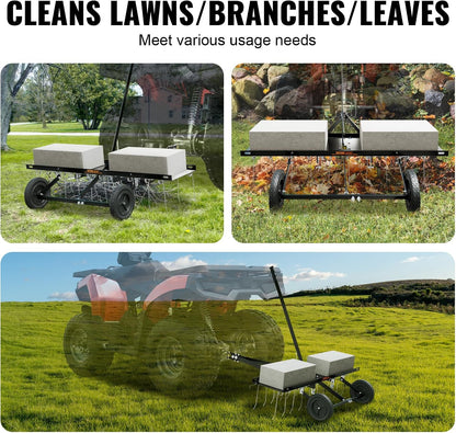 VEVOR Tow Behind Dethatcher, 40-inch Tow Dethatcher with 20 Spring Steel Tines, Lawn Dethatcher