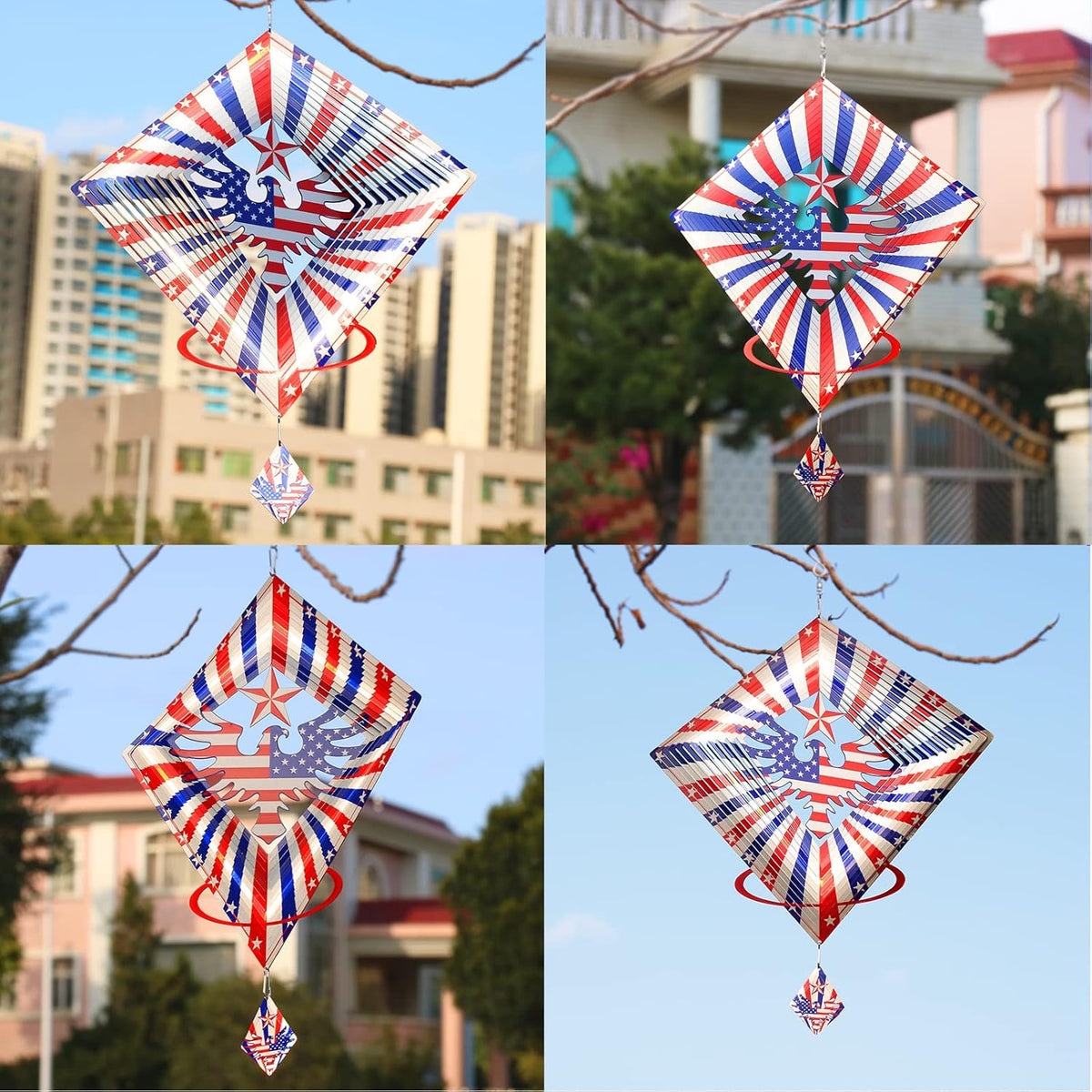 DJUAN 4th of July Decorations,13.5in Stainless Steel Eagle Flag Patriotic Wind Spinner Fourth of