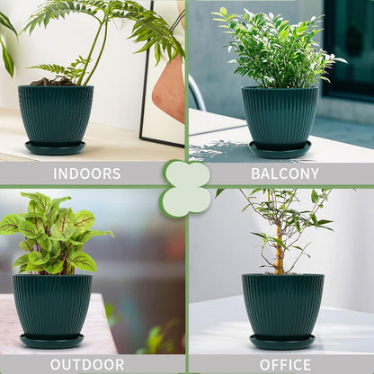 Plant Pots Indoor with Saucers & Drainage - 6 Pack Flower Pots - Plastic Planters for Indoor