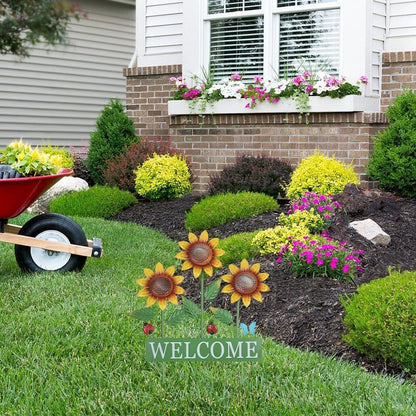 hogardeck Garden Decor for Outside, Metal Sunflower Butterfly Decorative Garden Stakes for Spring