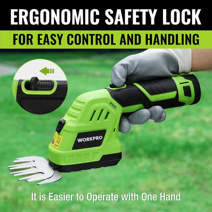 WORKPRO 12V Cordless Grass Shear & Shrubbery Trimmer - 2 in 1 Handheld Hedge Trimmer, Electric