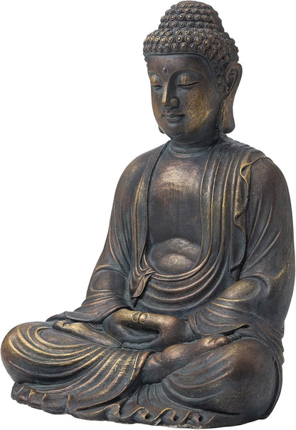 Glitzhome GH20384 22.75" Indoor Outdoor Sitting Meditating Buddha Zen Statue, 22.75 Inch Tall