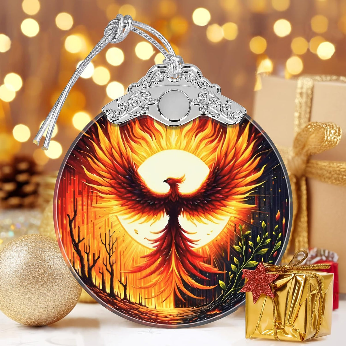 Phoenix Stained Glass Ornament, Christmas Ornaments, Christmas Tree Decorations, Phoenix Christmas