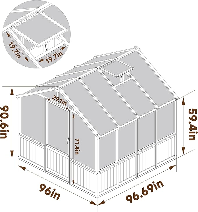 BlueWish 8x8 FT Greenhouses for Outdoors, Cedar Green House with 6MM Polycarbonate Panel