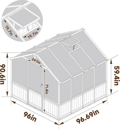 BlueWish 8x8 FT Greenhouses for Outdoors, Cedar Green House with 6MM Polycarbonate Panel