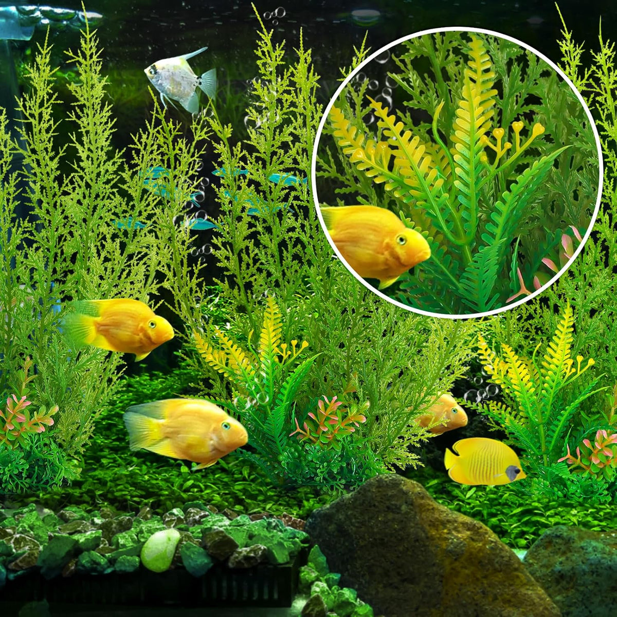 Fish Tank Accessories Large Plants, Green Fish Tank Decorations, Aquarium Decor Plastic Plants 3pcs