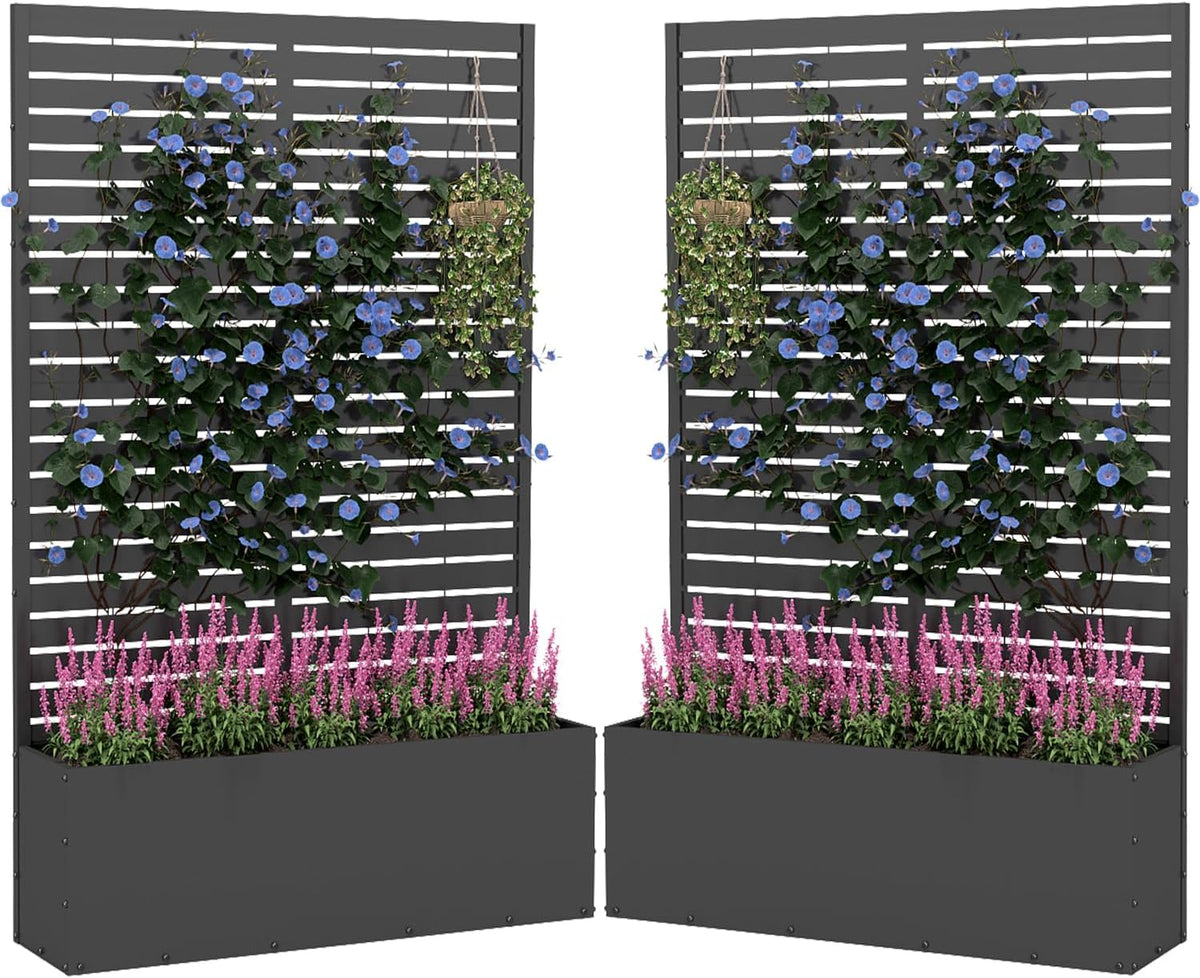 2PCS Metal Planter Box with Trellis,70.9"x47.2"x15.7" Raised Garden Bed with Drainage Holes