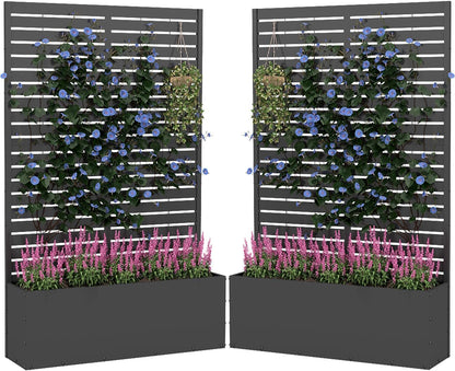 2PCS Metal Planter Box with Trellis,70.9"x47.2"x15.7" Raised Garden Bed with Drainage Holes