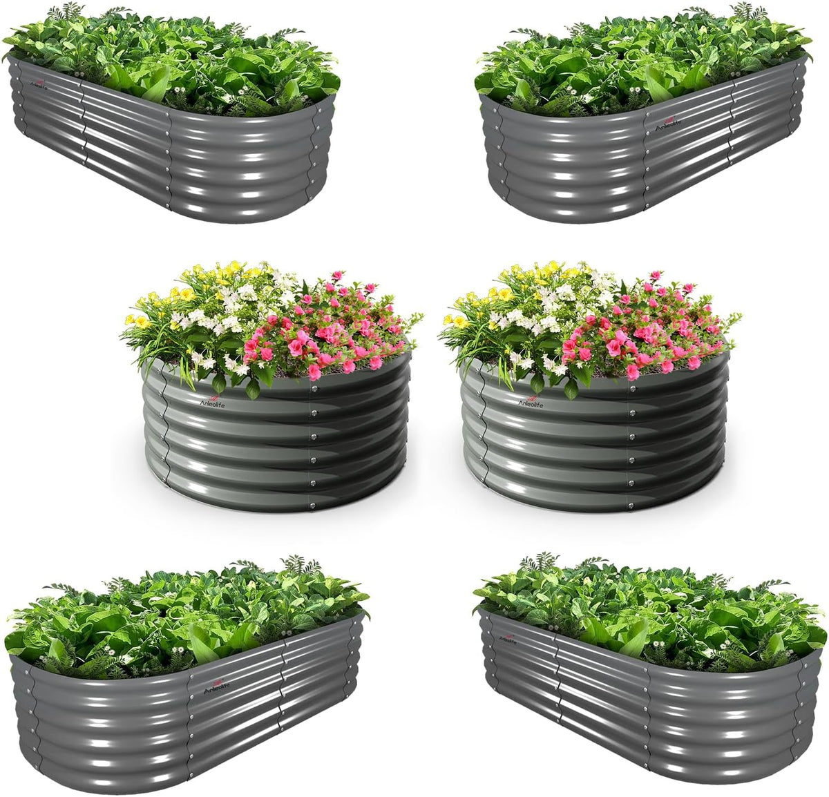 A ANLEOLIFE 6-Pack 4X4X1.5ft & 6X2X1.5ft Deep Root Galvanized Raised Garden Beds Outdoor for