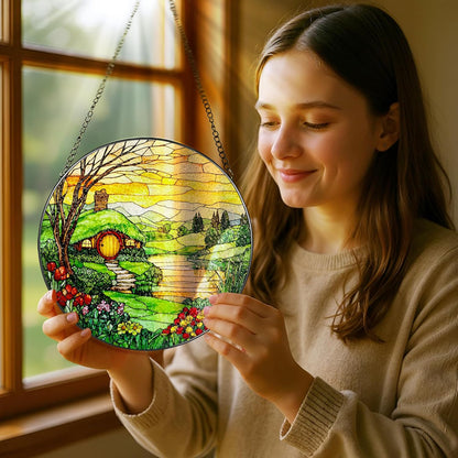 Stained Glass Window Hanging, Pauyadu 8 Inch The Shire Stained Glass Suncatcher, Window Decorations