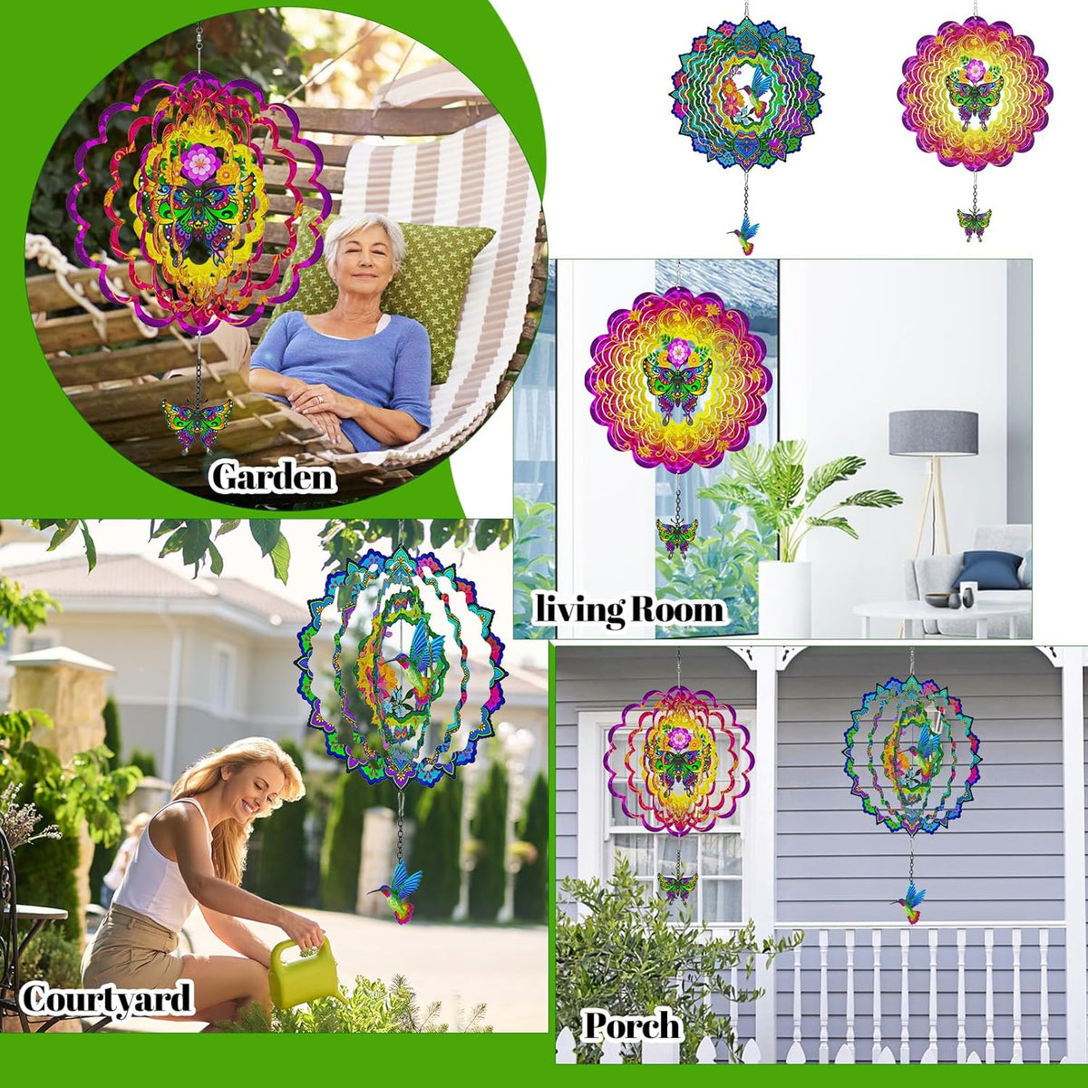 Hummingbird Wind Spinners, 12In Hanging Wind Spinner for Women Mom Grandma, 3D Stainless Steel