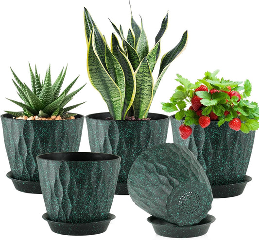 7 inch Plant Pots for Indoor Outdoor Plants, 5 Pack Thick Flower Pots with Drainage Holes and