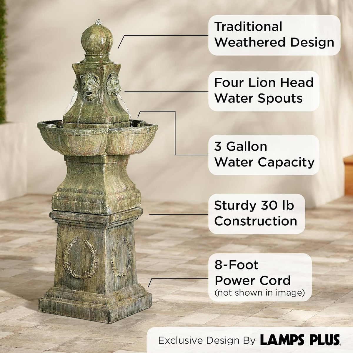 Royal Lion 54" High Large Italian Outdoor Decor Faux Stone Floor Fountain Standing Pedestal Tall
