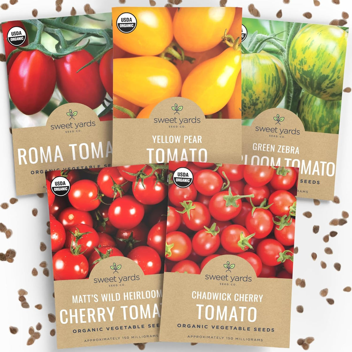 Organic Cherry Tomato Seeds Variety Pack - 5 Individual Packs - 2025 Season - Green Zebra, Matt's