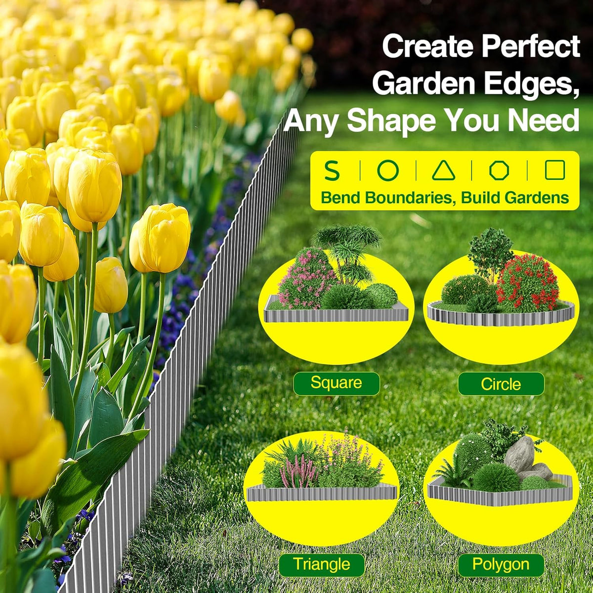 MIXC Corrugated Metal Garden Edging, Landscape Border for Lawn, Flower Bed & Paver (Silver, 6 Inch